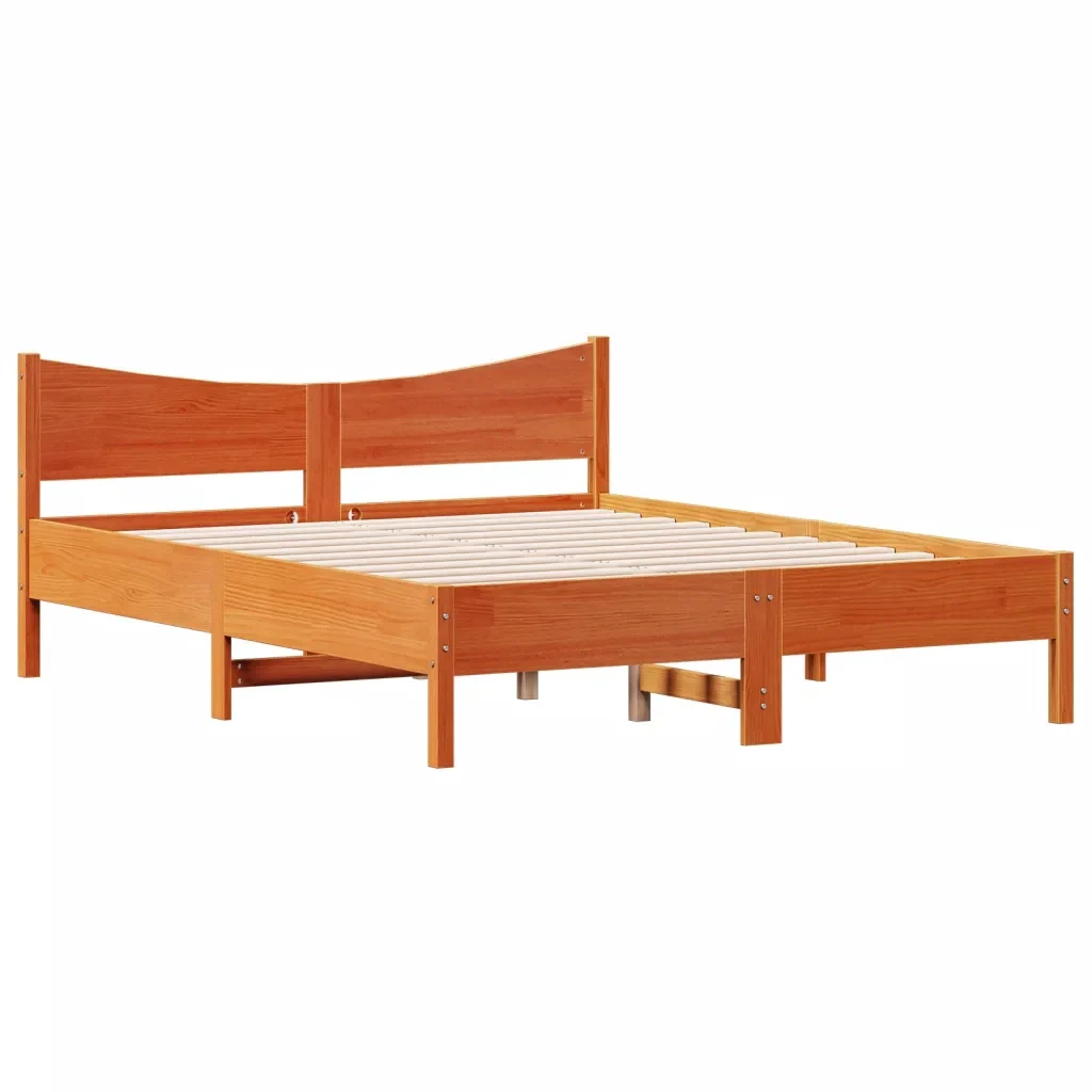 Letto matrimoniale | Letto per adulti | Giroletto senza Materasso Marrone Cera 150x200 cm Legno di Pino - Image 3