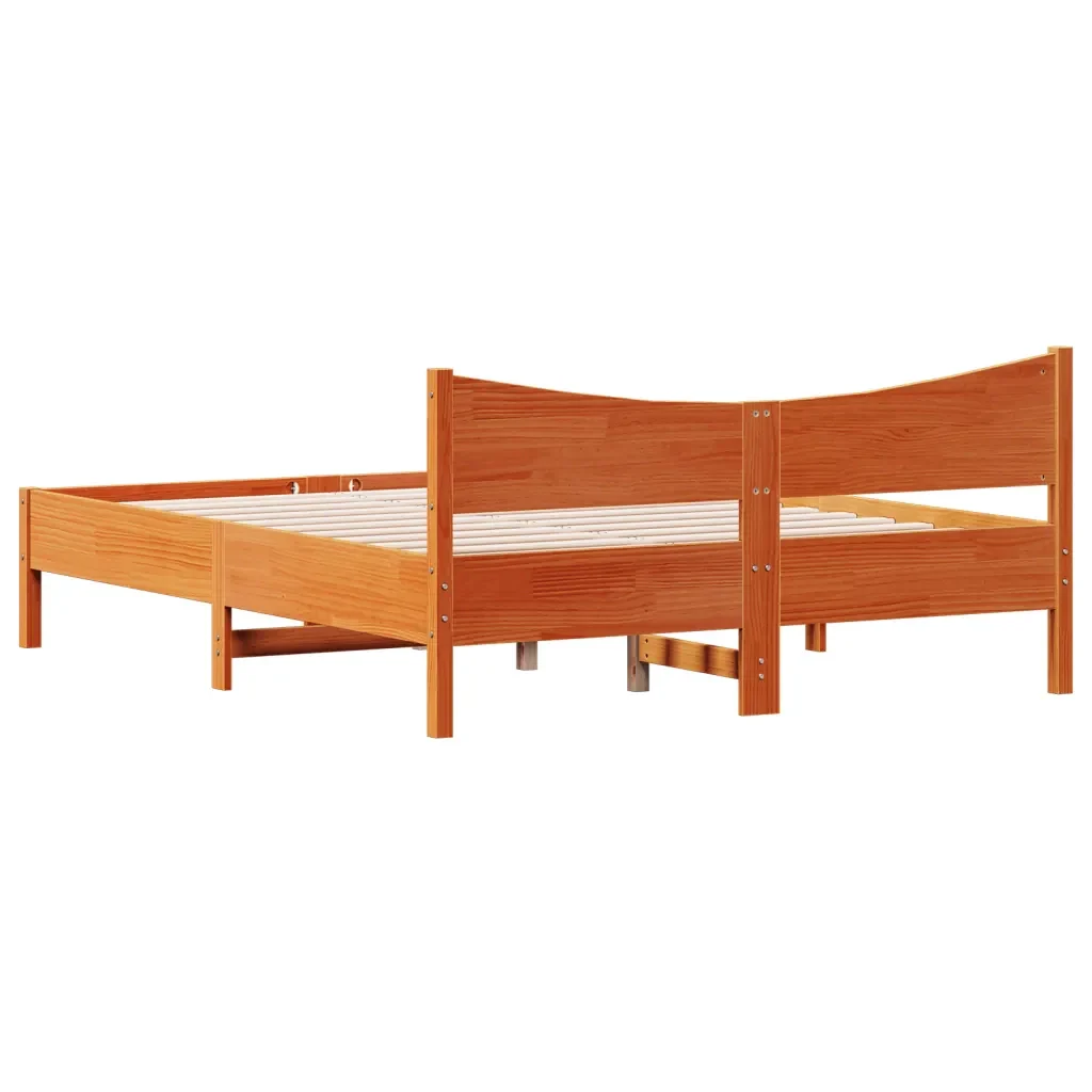 Letto matrimoniale | Letto per adulti | Giroletto senza Materasso Marrone Cera 150x200 cm Legno di Pino - Image 6