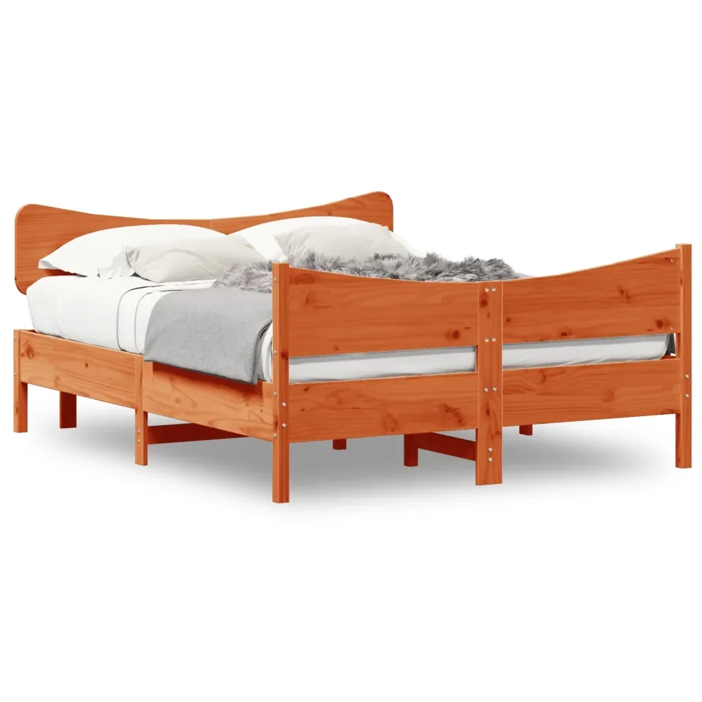 Letto matrimoniale | Letto per adulti | Giroletto senza Materasso Marrone Cera 150x200 cm Legno di Pino