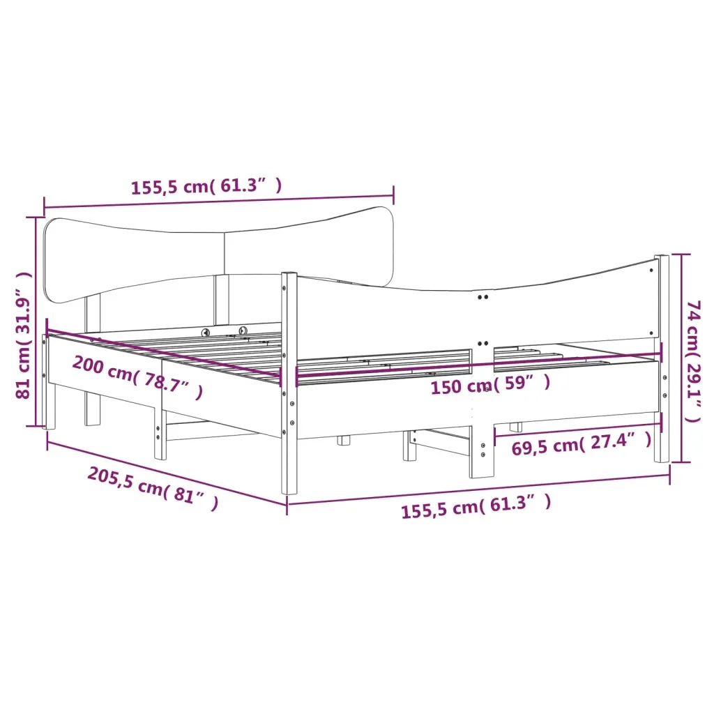 Letto matrimoniale | Letto per adulti | Giroletto senza Materasso Marrone Cera 150x200 cm Legno di Pino - Image 9