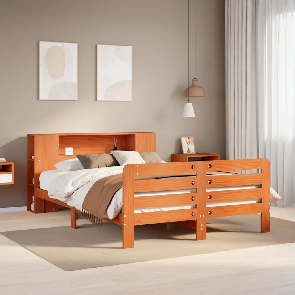Letto matrimoniale | Letto per adulti | Giroletto senza Materasso Marrone Cera 150x200 cm Legno di Pino - Image 2