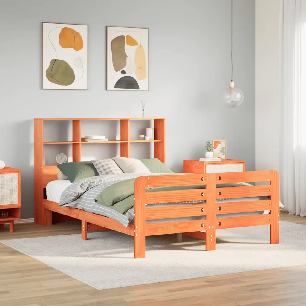 Letto matrimoniale | Letto per adulti | Giroletto senza Materasso Marrone Cera 150x200 cm Legno di Pino - Image 2
