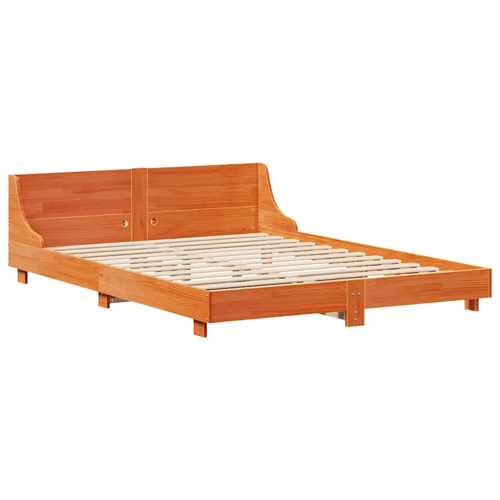 Letto matrimoniale | Letto per adulti | Giroletto senza Materasso Marrone Cera 150x200 cm Legno di Pino - Image 5