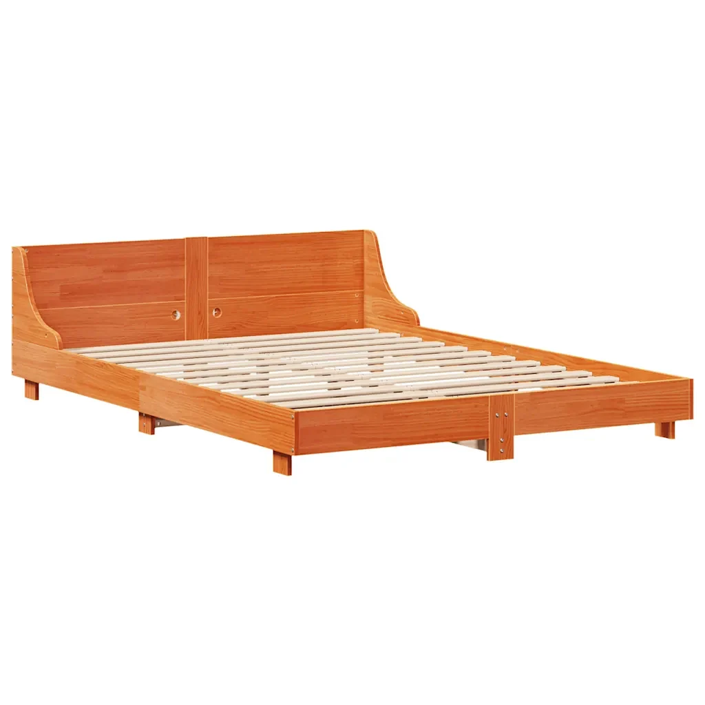 Letto matrimoniale | Letto per adulti | Giroletto senza Materasso Marrone Cera 150x200 cm Legno di Pino - Image 5