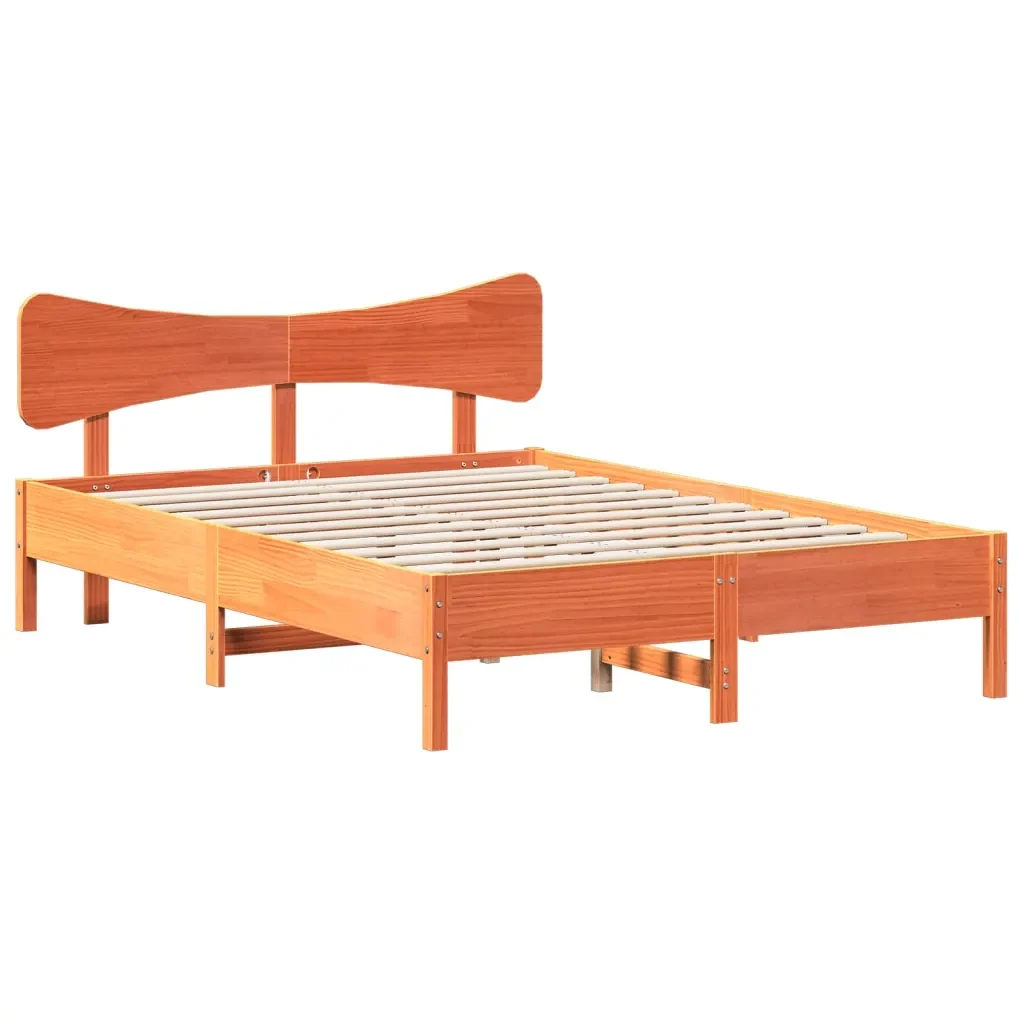 Letto matrimoniale | Letto per adulti | Giroletto senza Materasso Marrone Cera 150x200 cm Legno di Pino - Image 4