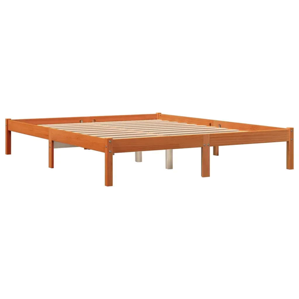 Letto matrimoniale | Letto per adulti | Giroletto senza Materasso Marrone Cera 150x200 cm Legno di Pino - Image 4