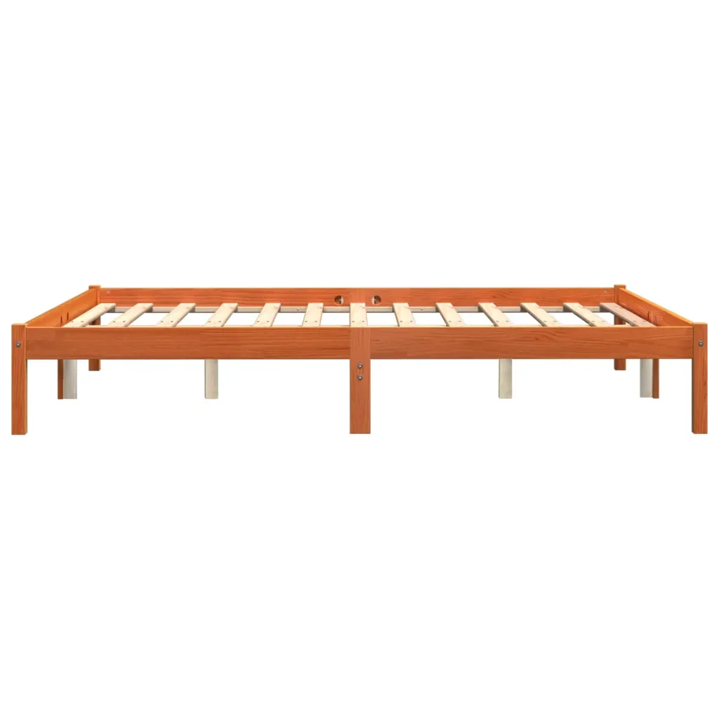 Letto matrimoniale | Letto per adulti | Giroletto senza Materasso Marrone Cera 150x200 cm Legno di Pino - Image 5