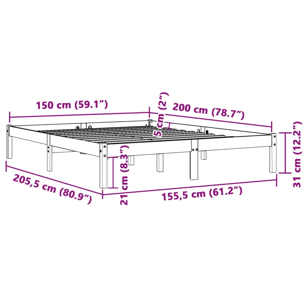 Letto matrimoniale | Letto per adulti | Giroletto senza Materasso Marrone Cera 150x200 cm Legno di Pino - Image 8