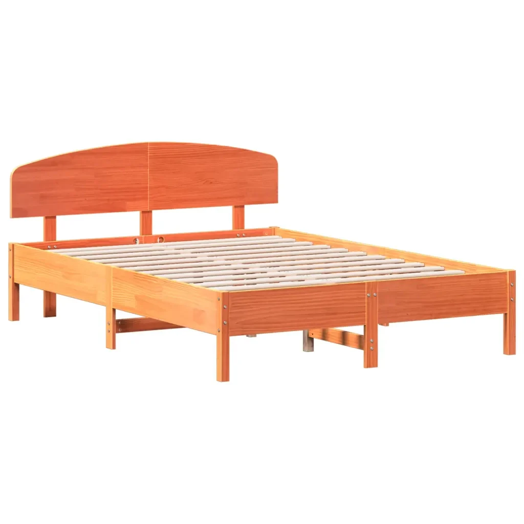 Letto matrimoniale | Letto per adulti | Giroletto senza Materasso Marrone Cera 150x200 cm Legno di Pino - Image 4