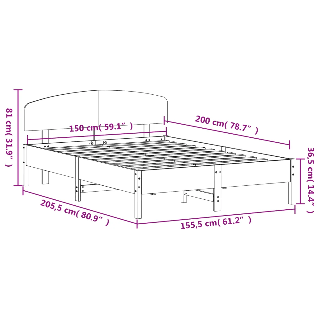 Letto matrimoniale | Letto per adulti | Giroletto senza Materasso Marrone Cera 150x200 cm Legno di Pino - Image 9