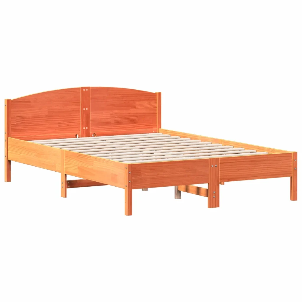 Letto matrimoniale | Letto per adulti | Giroletto senza Materasso Marrone Cera 160x200 cm Legno di Pino - Image 3