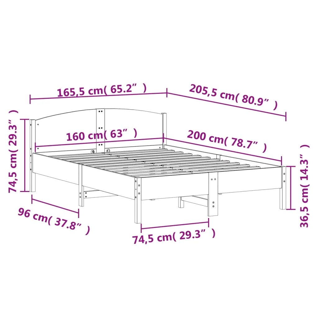 Letto matrimoniale | Letto per adulti | Giroletto senza Materasso Marrone Cera 160x200 cm Legno di Pino - Image 9