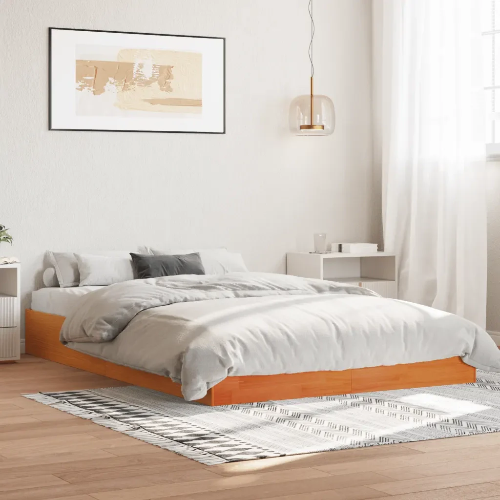 Letto matrimoniale | Letto per adulti | Giroletto senza Materasso Marrone Cera 160x200 cm Legno di Pino - Image 2