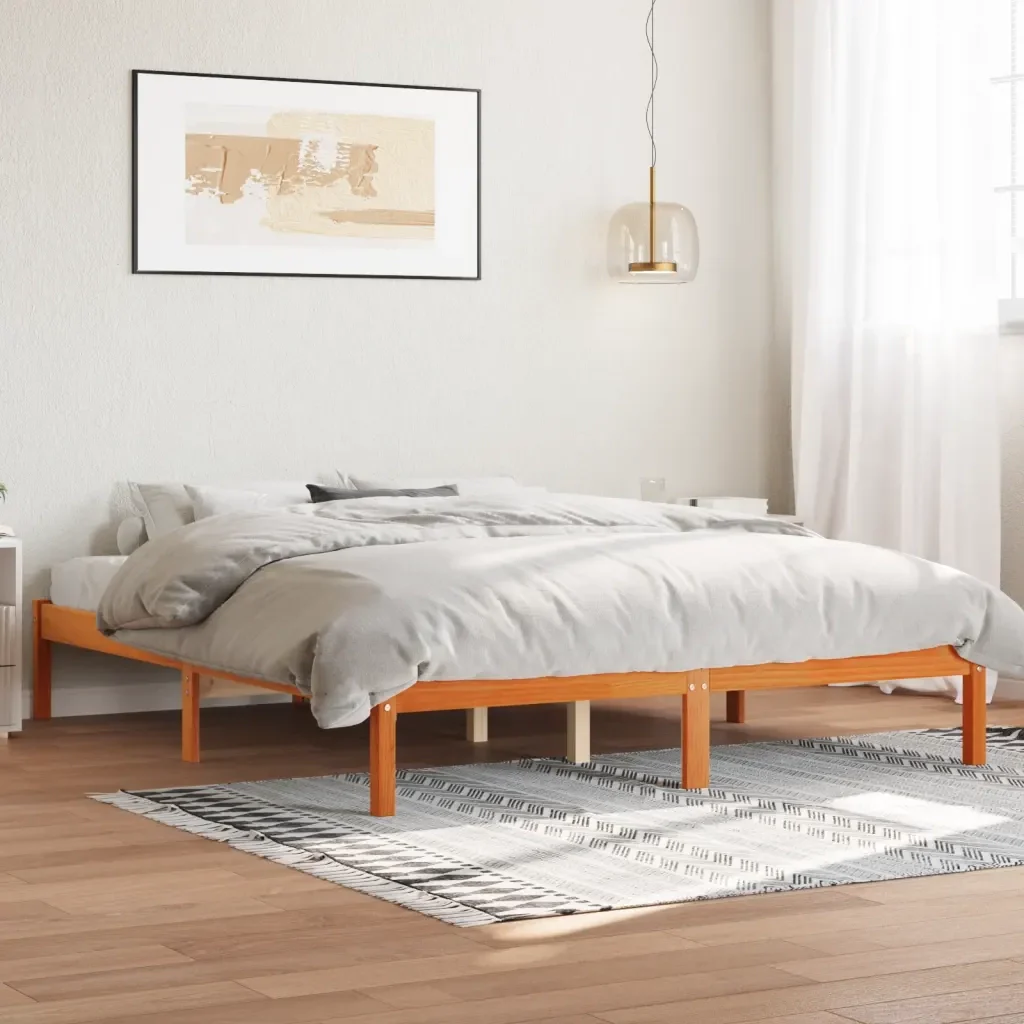 Letto matrimoniale | Letto per adulti | Giroletto senza Materasso Marrone Cera 160x200 cm Legno di Pino - Image 2