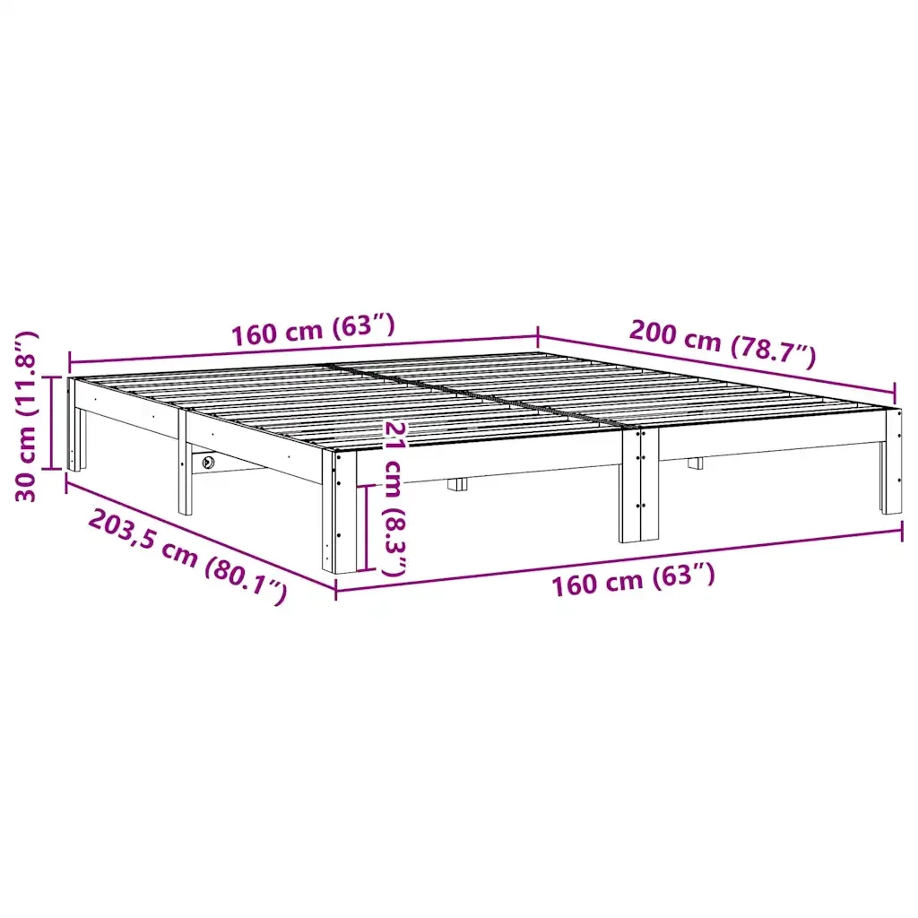 Letto matrimoniale | Letto per adulti | Giroletto senza Materasso Marrone Cera 160x200 cm Legno di Pino - Image 10