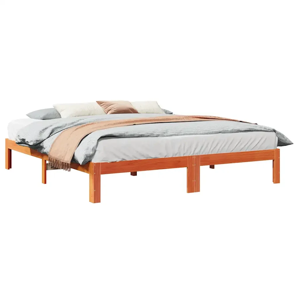 Letto matrimoniale | Letto per adulti | Giroletto senza Materasso Marrone Cera 160x200 cm Legno di Pino - Image 2
