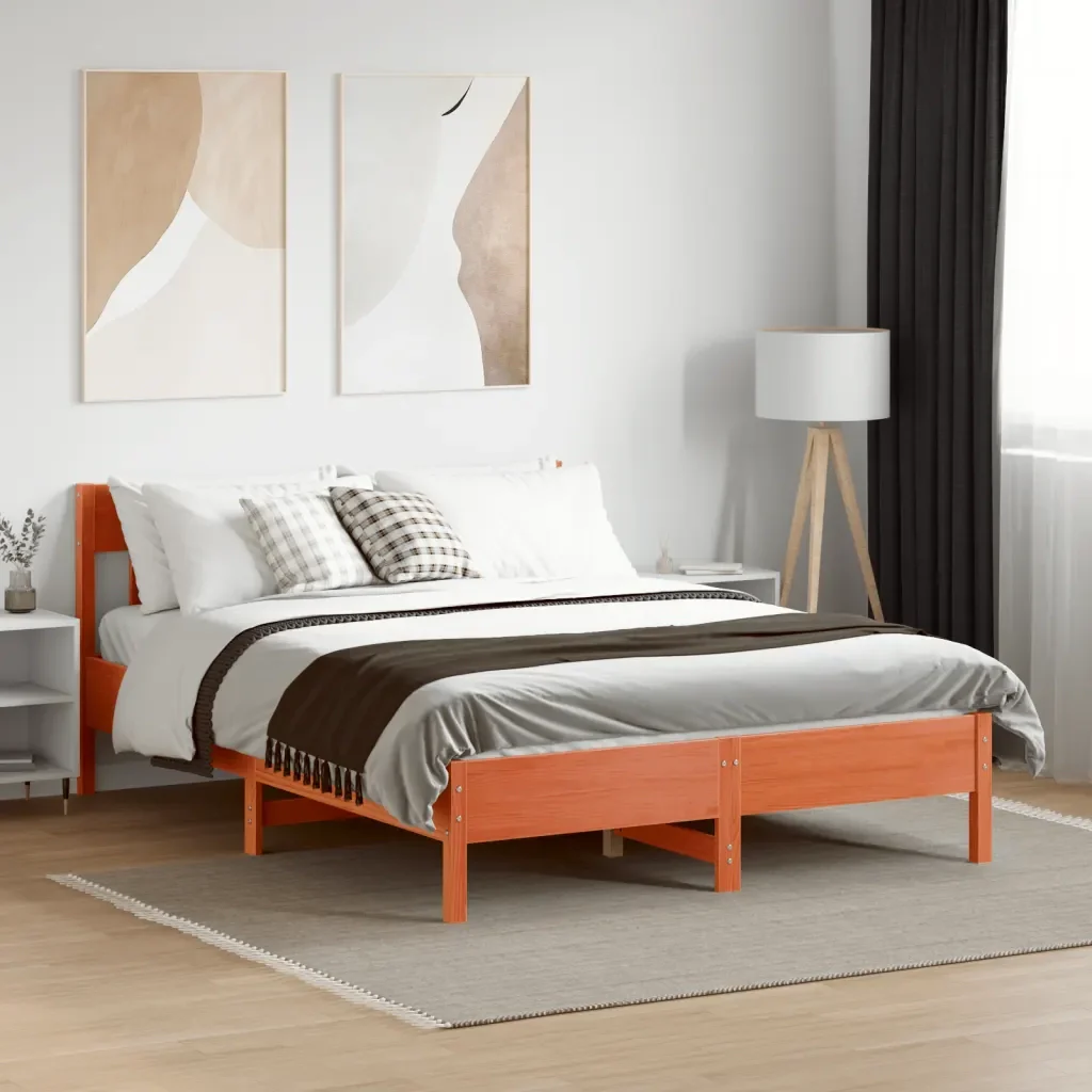 Letto matrimoniale | Letto per adulti | Giroletto senza Materasso Marrone Cera 160x200 cm Legno di Pino - Image 2