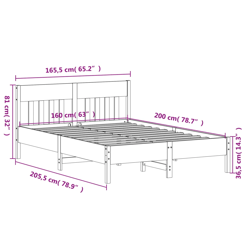 Letto matrimoniale | Letto per adulti | Giroletto senza Materasso Marrone Cera 160x200 cm Legno di Pino - Image 9
