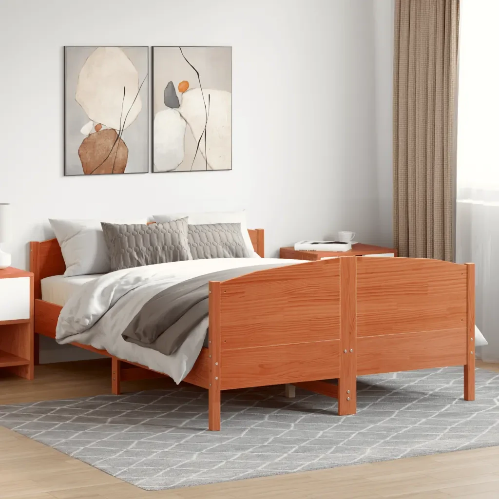 Letto matrimoniale | Letto per adulti | Giroletto senza Materasso Marrone Cera 160x200 cm Legno di Pino - Image 2