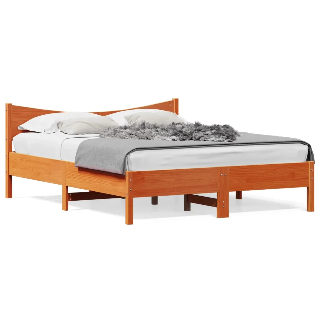 Letto matrimoniale | Letto per adulti | Giroletto senza Materasso Marrone Cera 160x200 cm Legno di Pino