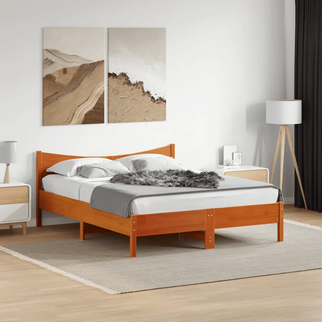 Letto matrimoniale | Letto per adulti | Giroletto senza Materasso Marrone Cera 160x200 cm Legno di Pino - Image 2