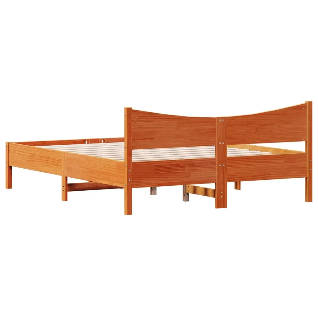 Letto matrimoniale | Letto per adulti | Giroletto senza Materasso Marrone Cera 160x200 cm Legno di Pino - Image 6