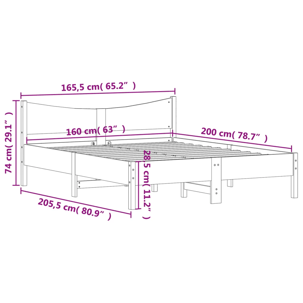 Letto matrimoniale | Letto per adulti | Giroletto senza Materasso Marrone Cera 160x200 cm Legno di Pino - Image 9