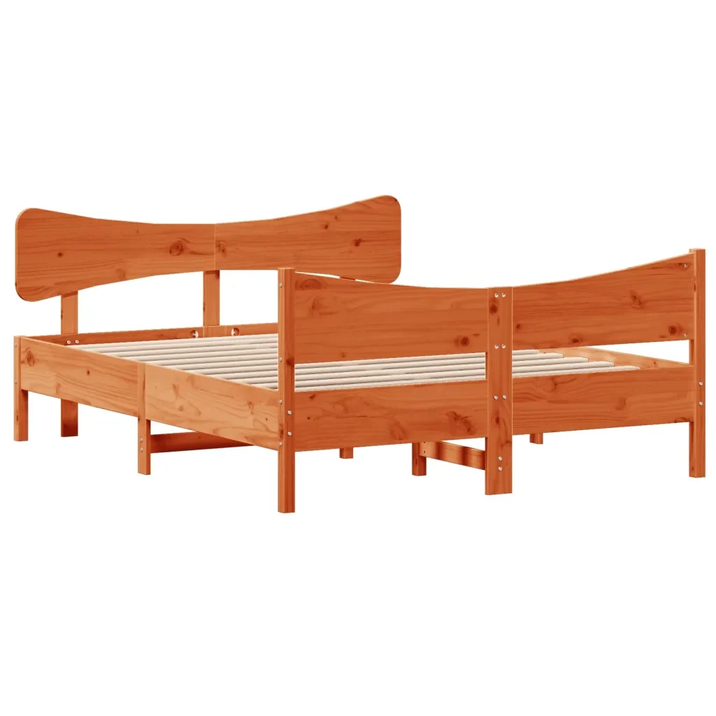 Letto matrimoniale | Letto per adulti | Giroletto senza Materasso Marrone Cera 160x200 cm Legno di Pino - Image 3