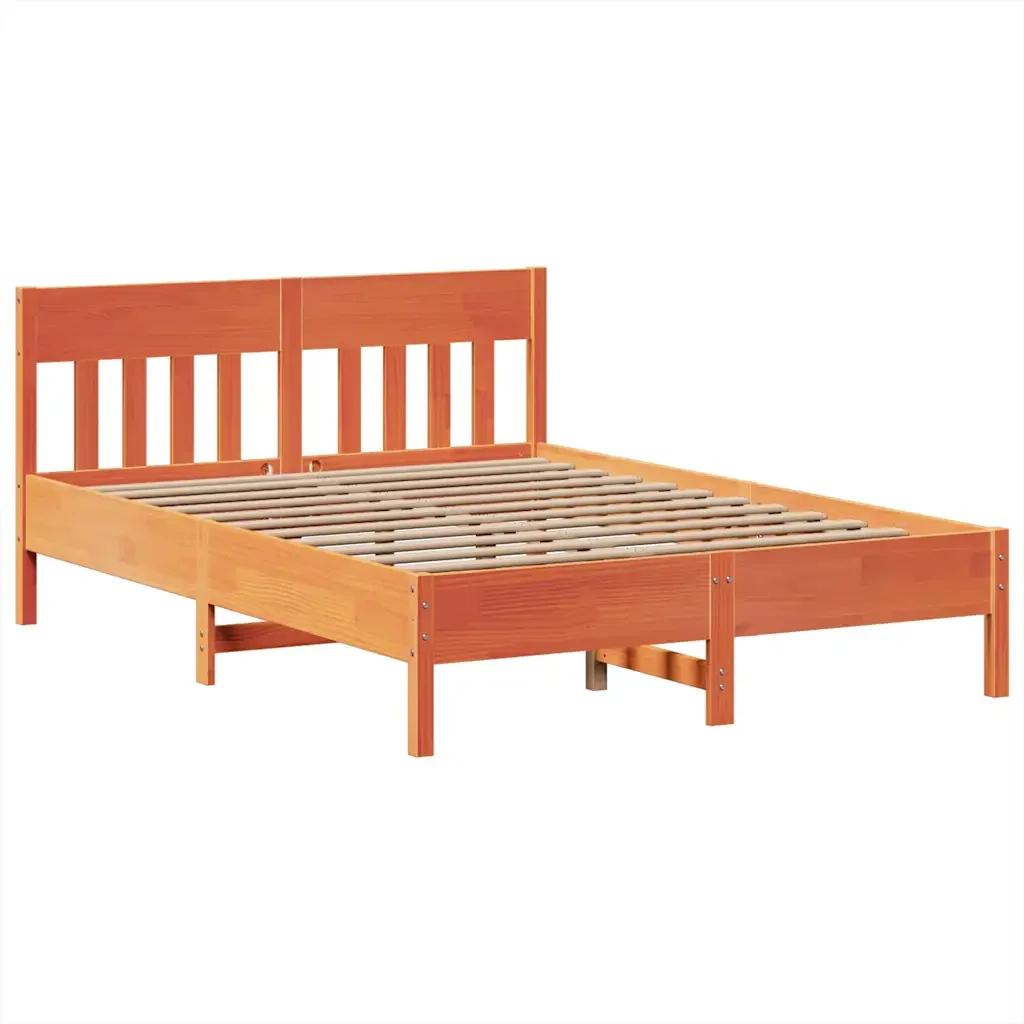 Letto matrimoniale | Letto per adulti | Giroletto senza Materasso Marrone Cera 160x200 cm Legno di Pino - Image 5