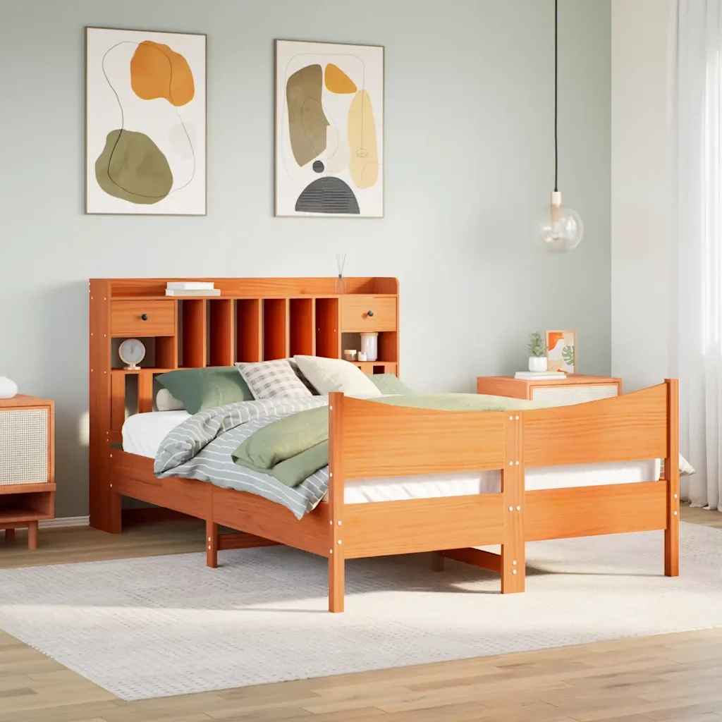 Letto matrimoniale | Letto per adulti | Giroletto senza Materasso Marrone Cera 160x200 cm Legno di Pino - Image 2
