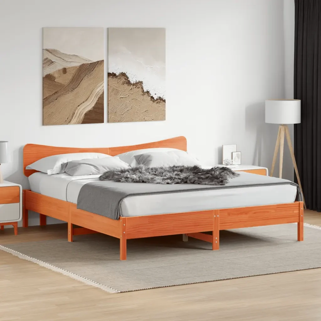 Letto matrimoniale | Letto per adulti | Giroletto senza Materasso Marrone Cera 160x200 cm Legno di Pino - Image 2