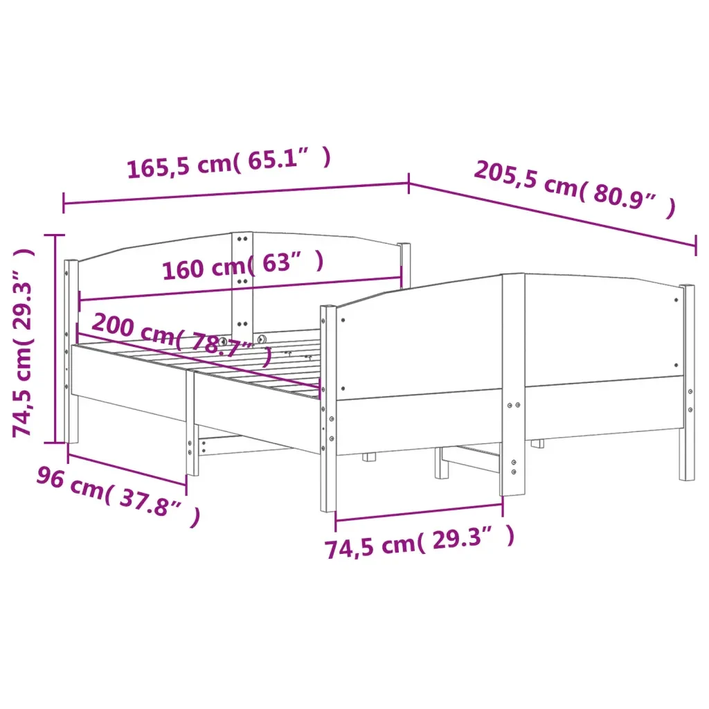 Letto matrimoniale | Letto per adulti | Giroletto senza Materasso Marrone Cera 160x200 cm Legno di Pino - Image 9