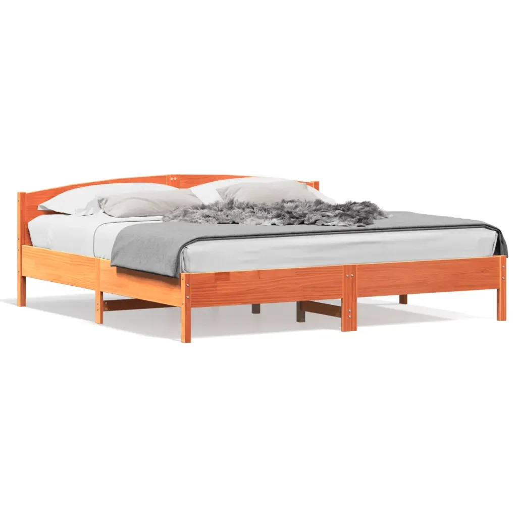 Letto matrimoniale | Letto per adulti | Giroletto senza Materasso Marrone Cera 180x200 cm Legno di Pino