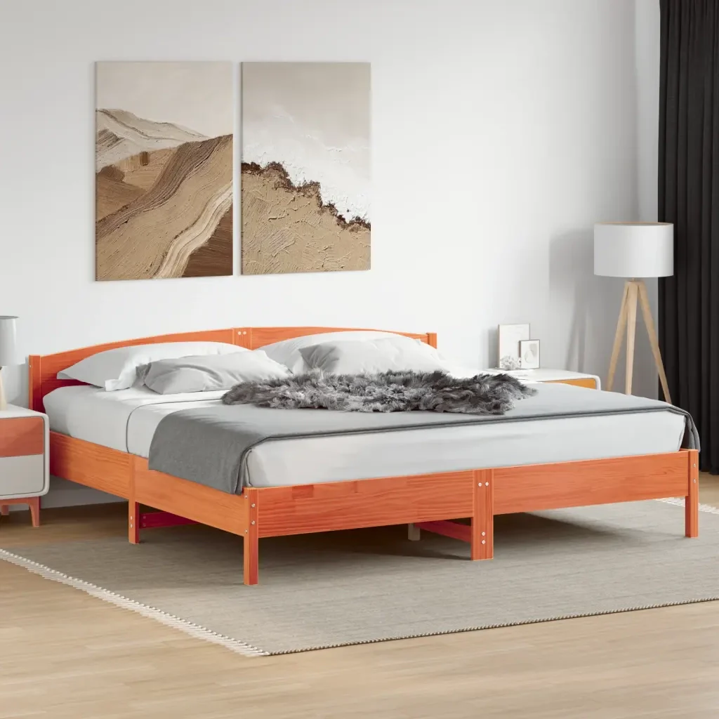 Letto matrimoniale | Letto per adulti | Giroletto senza Materasso Marrone Cera 180x200 cm Legno di Pino - Image 2