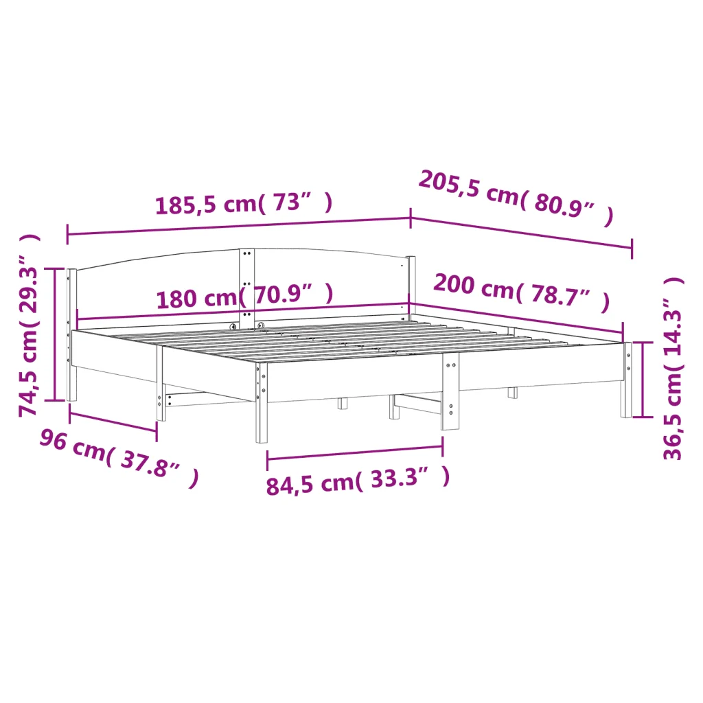 Letto matrimoniale | Letto per adulti | Giroletto senza Materasso Marrone Cera 180x200 cm Legno di Pino - Image 9