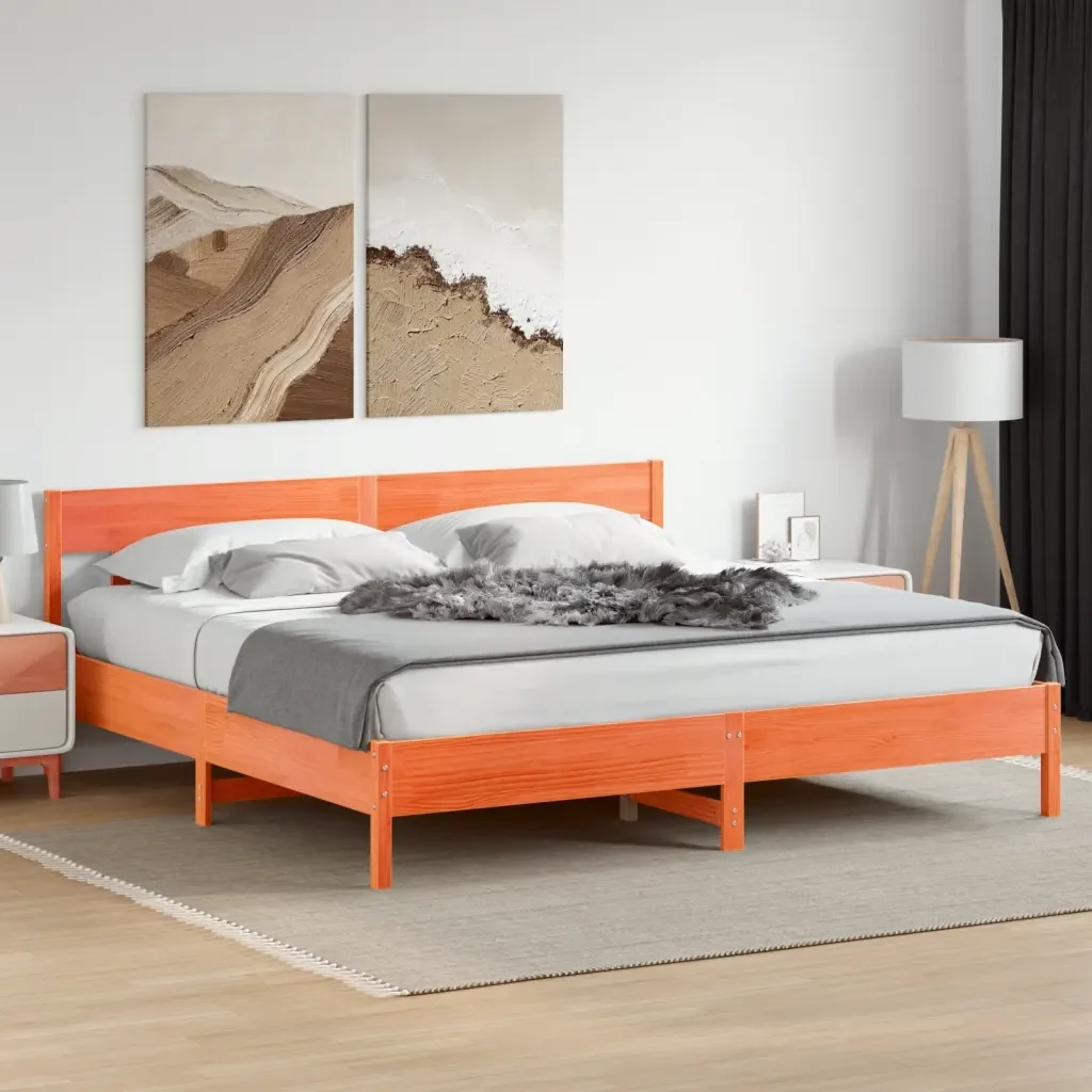 Letto matrimoniale | Letto per adulti | Giroletto senza Materasso Marrone Cera 180x200 cm Legno di Pino - Image 2