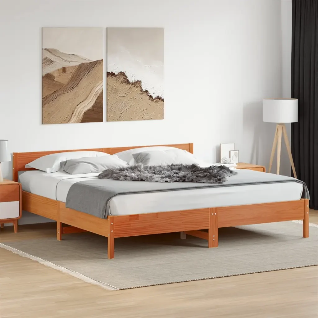 Letto matrimoniale | Letto per adulti | Giroletto senza Materasso Marrone Cera 180x200 cm Legno di Pino - Image 2