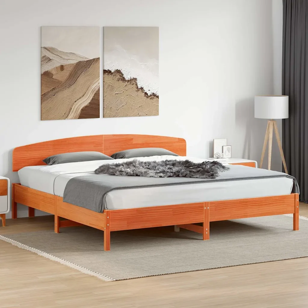 Letto matrimoniale | Letto per adulti | Giroletto senza Materasso Marrone Cera 180x200 cm Legno di Pino - Image 2