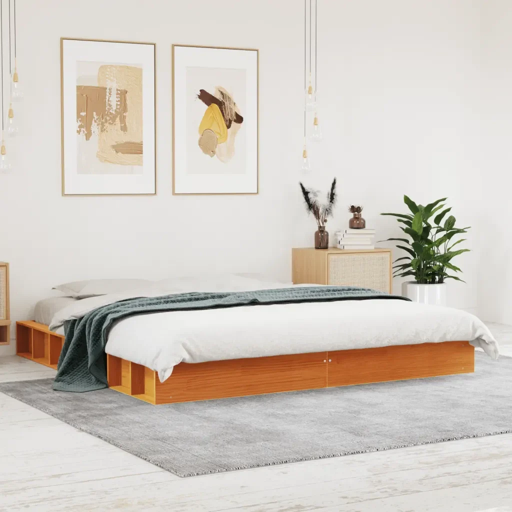 Letto matrimoniale | Letto per adulti | Giroletto senza Materasso Marrone Cera 180x200 cm Legno di Pino - Image 2