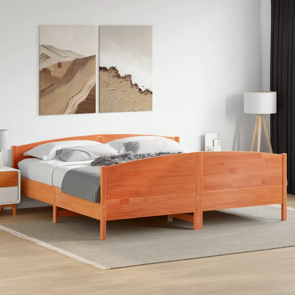 Letto matrimoniale | Letto per adulti | Giroletto senza Materasso Marrone Cera 180x200 cm Legno di Pino - Image 2