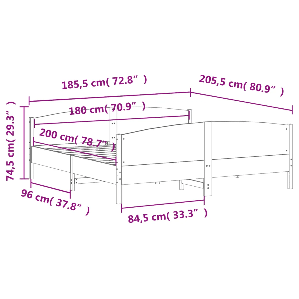 Letto matrimoniale | Letto per adulti | Giroletto senza Materasso Marrone Cera 180x200 cm Legno di Pino - Image 9