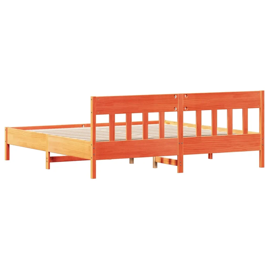 Letto matrimoniale | Letto per adulti | Giroletto senza Materasso Marrone Cera 200x200 cm Legno di Pino - Image 6