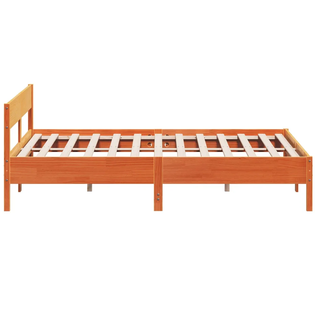 Letto matrimoniale | Letto per adulti | Giroletto senza Materasso Marrone Cera 200x200 cm Legno di Pino - Image 5