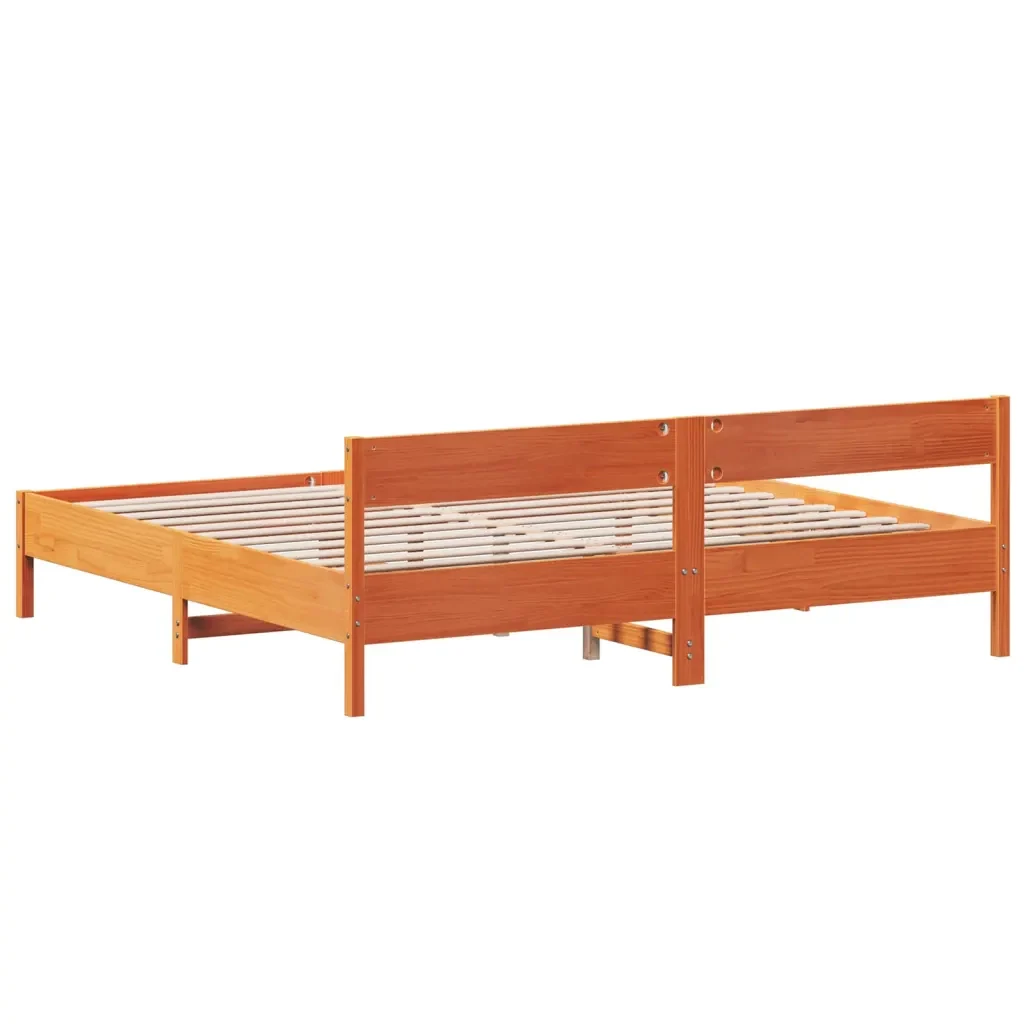 Letto matrimoniale | Letto per adulti | Giroletto senza Materasso Marrone Cera 200x200 cm Legno di Pino - Image 6