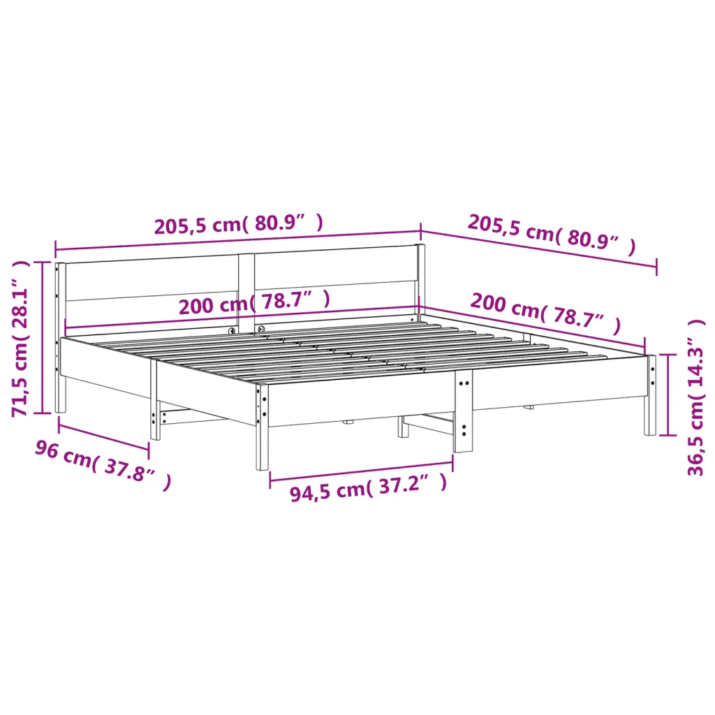 Letto matrimoniale | Letto per adulti | Giroletto senza Materasso Marrone Cera 200x200 cm Legno di Pino - Image 9