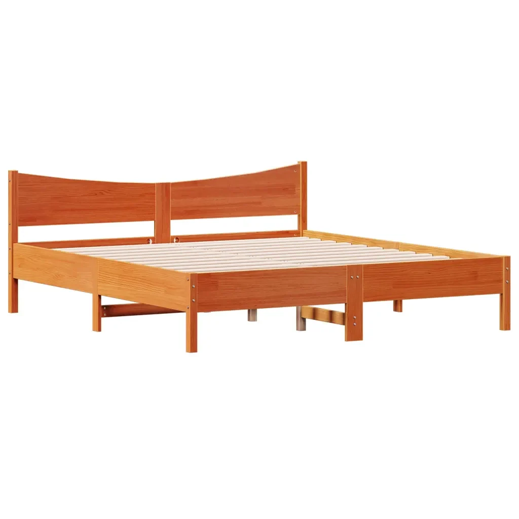 Letto matrimoniale | Letto per adulti | Giroletto senza Materasso Marrone Cera 200x200 cm Legno di Pino - Image 4