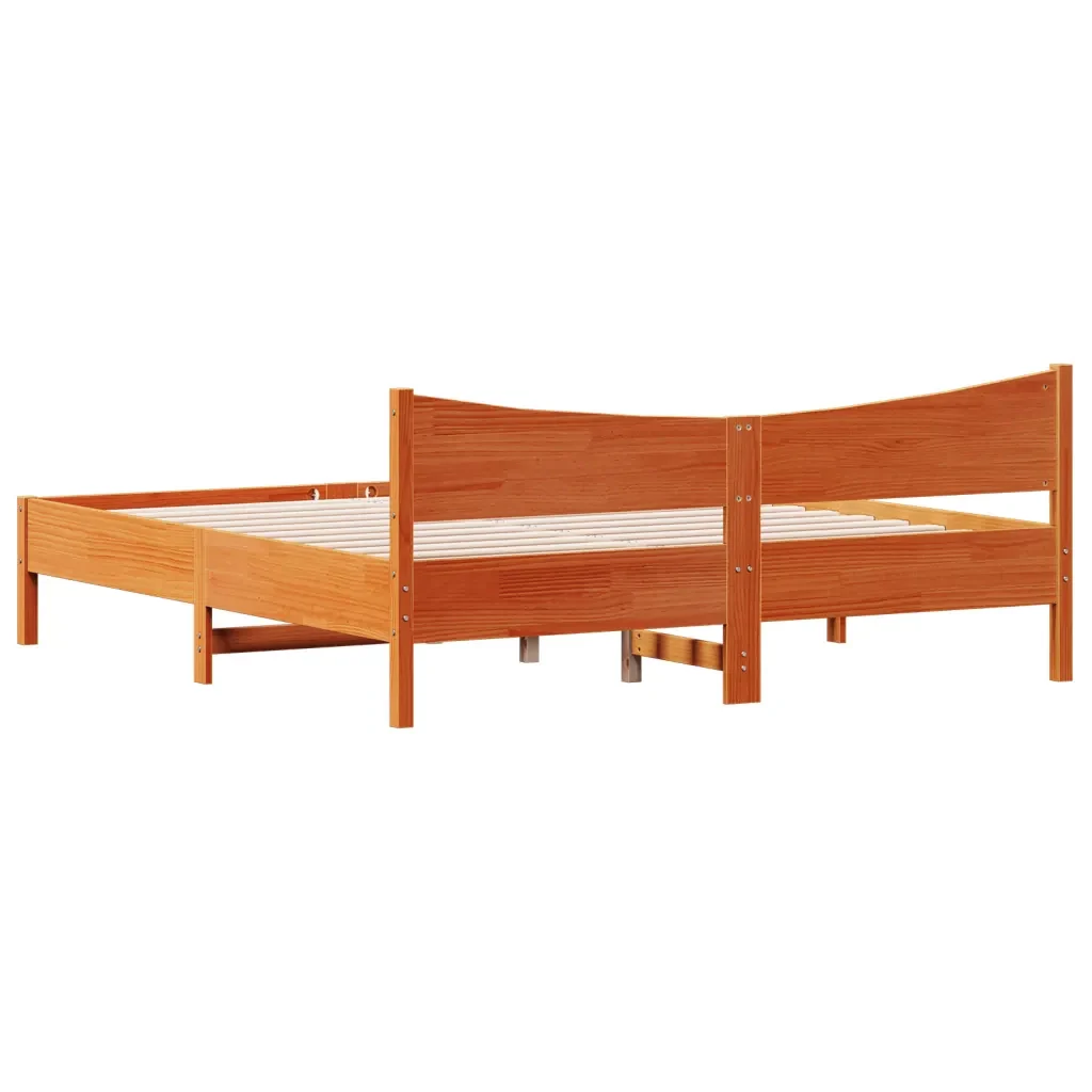 Letto matrimoniale | Letto per adulti | Giroletto senza Materasso Marrone Cera 200x200 cm Legno di Pino - Image 6