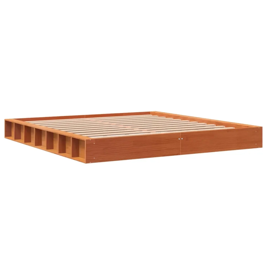 Letto matrimoniale | Letto per adulti | Giroletto senza Materasso Marrone Cera 200x200 cm Legno di Pino - Image 4