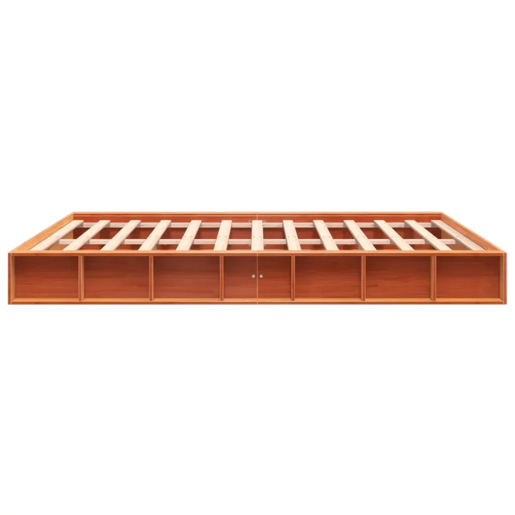Letto matrimoniale | Letto per adulti | Giroletto senza Materasso Marrone Cera 200x200 cm Legno di Pino - Image 5