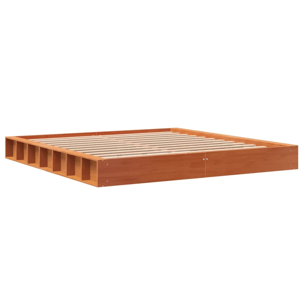 Letto matrimoniale | Letto per adulti | Giroletto senza Materasso Marrone Cera 200x200 cm Legno di Pino - Image 6